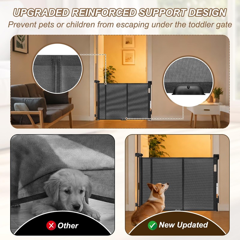 Reinforced 71" Wide Retractable Gate with Reinforced Strips,Black