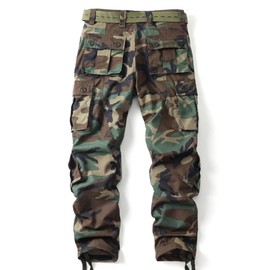 AKHIKING Men's Camo Cargo Work Pants Ripstop Lightweight Wild Army Military BDU Outdoor Trousers with 8 Pocktets (No Belt) 38