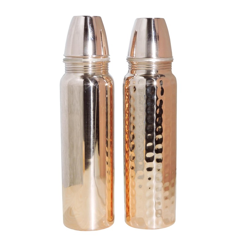 Set of Plain and Hammered Copper Water Bottle Thermos, 850