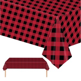 2P Red Black Checkered Table Cloth Party,137*274cm Red Xmas Gingham Tablecloth,Kid Adult Red Black Plastic Table Cover,Large Rectangular Christmas Table Cloths for Parties BBQ Picnic Birthday Wedding