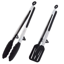 Kitchen Tongs with Resting Gadget, 12 Inch Spatula Tong, Stainless Steel Non-Stick Basic Cooking Tong, Suitable for Baking, Frying, Serving