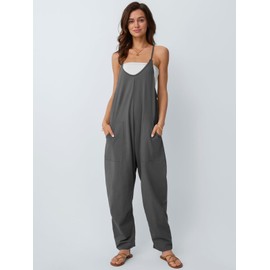 AUTOMET Jumpsuits for Women Casual Summer Outfits Rompers Comfy Beach Vacation Trendy Overalls Jumpers Fashion Clothes 2025 DarkGrey XL