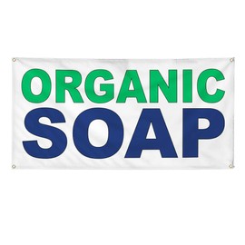 Vinyl Banner Multiple Sizes Organic Soap Green Blue Business Outdoor Weatherproof Industrial Yard Signs 4 Grommets 12x30Inches