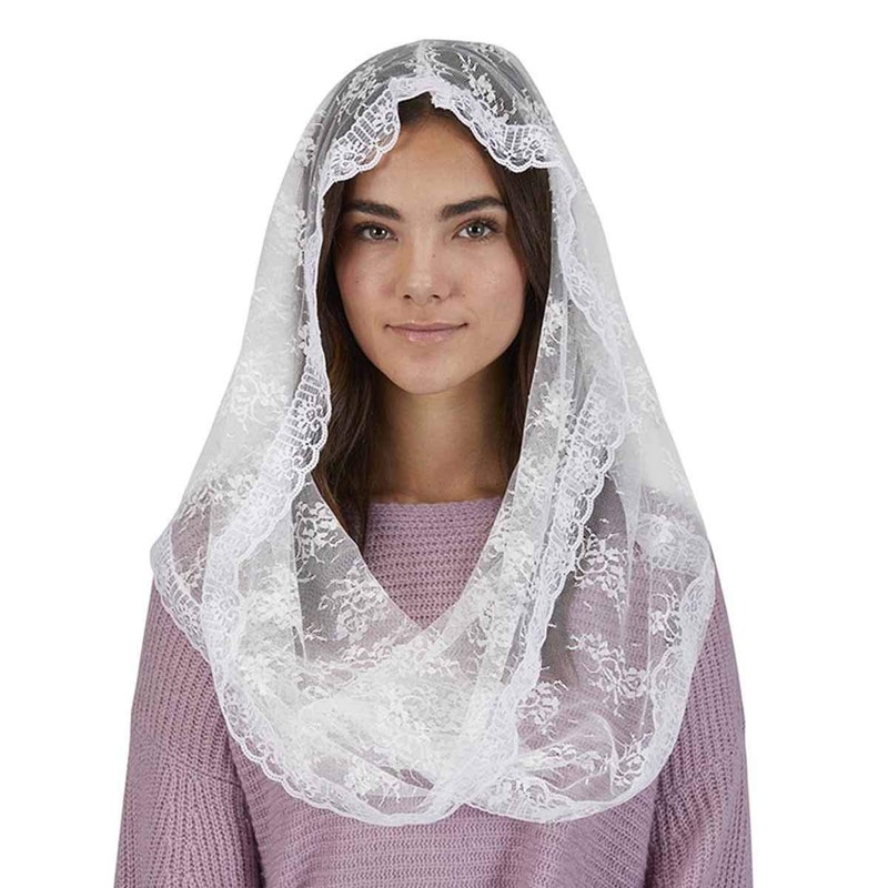 Religious Veil - White Lace Chapel Length Infinity Veil, 20