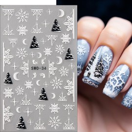2PCS Christmas Nail Art Stickers 5D Self-Adhesive Embossed Snowflakes Nail Decals Cute Santa Claus Snowmen Pegatinas Uñas Xmas Tree Flower Designs Supplies Winter Stickers for Women Nail Decorations