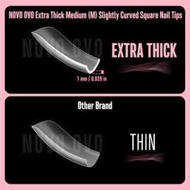 NOVO OVO Medium Slightly Curved Nail Tips Press on Full Cover, Thick Square Eagle Claw Hawk Curve Gel x Short Acrylic Fake Nails Extension kit, Clear Pre-etched Soft French False Nail 15 Sizes 240pcs