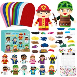 WATINC 12Pcs Hand Puppet Making Kit, Art Craft Felt Sock Puppet Toys, Creative DIY Make Your Own Pompoms Wiggle Googly Eyes Storytelling Role Play Party Supplies Gift for Girls Boys (Career)