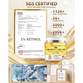 3% Retinol Cream Face Moisturizer, Anti Aging Neck Firming Cream with Collagen, Day & Night Face Cream with Hyaluronic Acid, Lifting & Tightening Wrinkle for Women & Men (1.51 Fl Oz (Pack of 1))