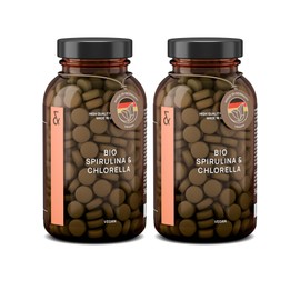 2er Set - Bio Spirulina Chlorella Tabletten - je 3000mg Spirulina & Chlorella Pulver pro Tagesdosis - 360 Presslinge - Bio Zertifiziert, Natürlich, ohne Zusätze & Vegan
