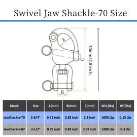 MAMDAFAON Pair of 2-3/4" Jaw Swivel Snap Shackle 316 Stainless Steel Metal Clasps，Quick Release Snap Hook for Sailing Rigging Shackles