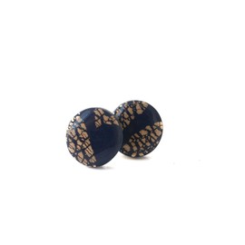 Circle Stud Earrings for Women in Navy and Gold, Clay Geometric Jewellery Gifts for Her under 10 (10mm)