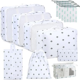 Organizadores de Viaje para Maletas,12 en 1 Set de Organizador de Equipaje,Impermeable Organizador de Maleta, para Ropa Zapatos,Cosméticos de bolsas organizadoras de viaje (Blanco)