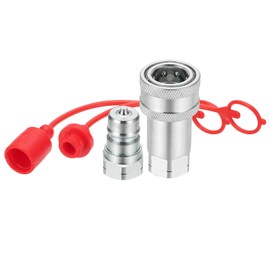 PATIKIL 3/8" NPT ISO-A Hydraulic Quick Disconnect Coupling, 1 Set Flat Face Hydraulic Quick Connect Coupler with Dust Caps Quick Release Coupling Set