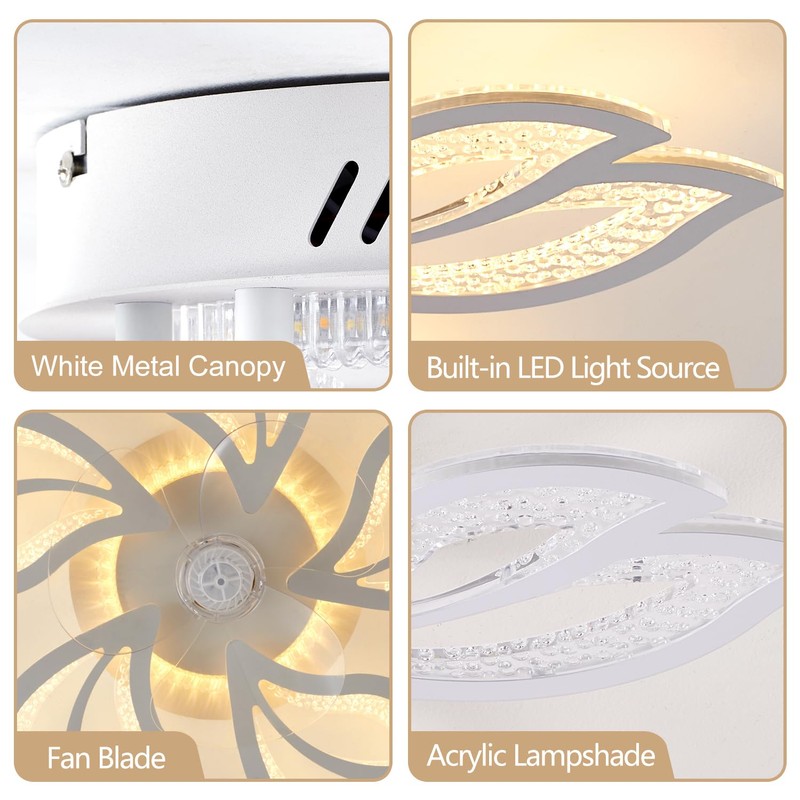 haodengshi 25" White Modern Geometric Ceiling Fan with Lights, 3