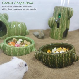 hilishu Hamster Food Bowl, 2 Packs Cactus Food & Water Bowls Ceramic Feeding Drinking Bowl Food Dish for Small Animals Syrian Gerbil Dwarf Hamster Rat Mice Guinea Pig