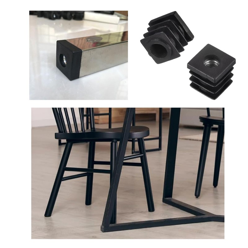 10 Pcs Square Tube Plastic Inserts M8 Thread Furniture Leg