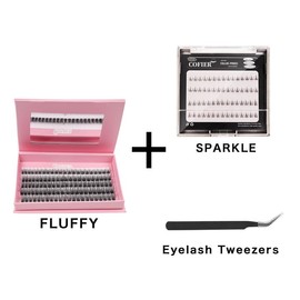【LIve Only】Cofier Glue-Free DIY Lash Kit Press on Lash No Glue Lash Self-Adhesive Eyelash Kit Individual Lashes Friendly Makeup Cosmetic Eyelashes with Tweezers 80/100 Pcs:_Fluffy+Lower Lashes