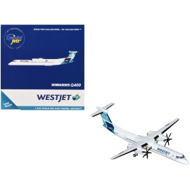 DCD Bombardier Q400 Commercial Aircraft 'WestJet' (C-FOEN) 1/400 Diecast Model White Blue Tail GeminiJets for Kids