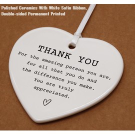 Ceramic Heart Shaped White Ceramic Ornament-Appreciation Gift for Teacher Neighbor Doctor Nurse Coworker Boss Best Friend-Retirement Farewell Thanksgiving New Year Thank You Keepsake Decoration