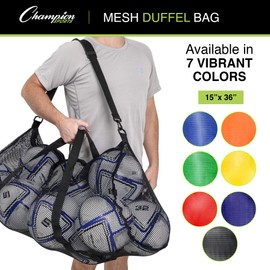 Champion Sports Mesh Duffle Bag with Zipper and Adjustable Shoulder Strap - Multipurpose 15” x 36” Gym Bag for Equipment, Sports Gear, Laundry - Breathable Mesh Scuba and Travel Bag in Multiple Colors