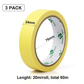 BOMEI PACK Yellow Masking Tape Decorative Writable Yellow Painters Tape for Arts & Crafts,3 Rolls Pack, 24mm x 20m Per Roll