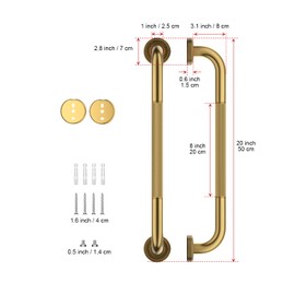 20 Inch Bronze Shower Grab Bar Gold, Munzong Antique Brass Bathroom Grab Bar w/Anti-Slip Knurled Grip, Bathroom Balance Bar, Safety Bath Handrail Support, Handicap Injury Elderly Senior Assist Handle
