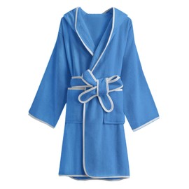 Umeyda Boys Girls Towel Cotton Robe Kids Soft Terry Cloth Hooded Bathrobe Sleepwear, Dark Blue, 7-8 Years