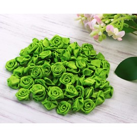 Shapenty 1.5cm Mini Satin Ribbon Roses Flowers for Sewing Dress Craft Project Scrapbooking Valentine’s Day Wedding Birthday Christmas Ornament Embellishment Gift Decor Wrapping, 100PCS (Light Green)