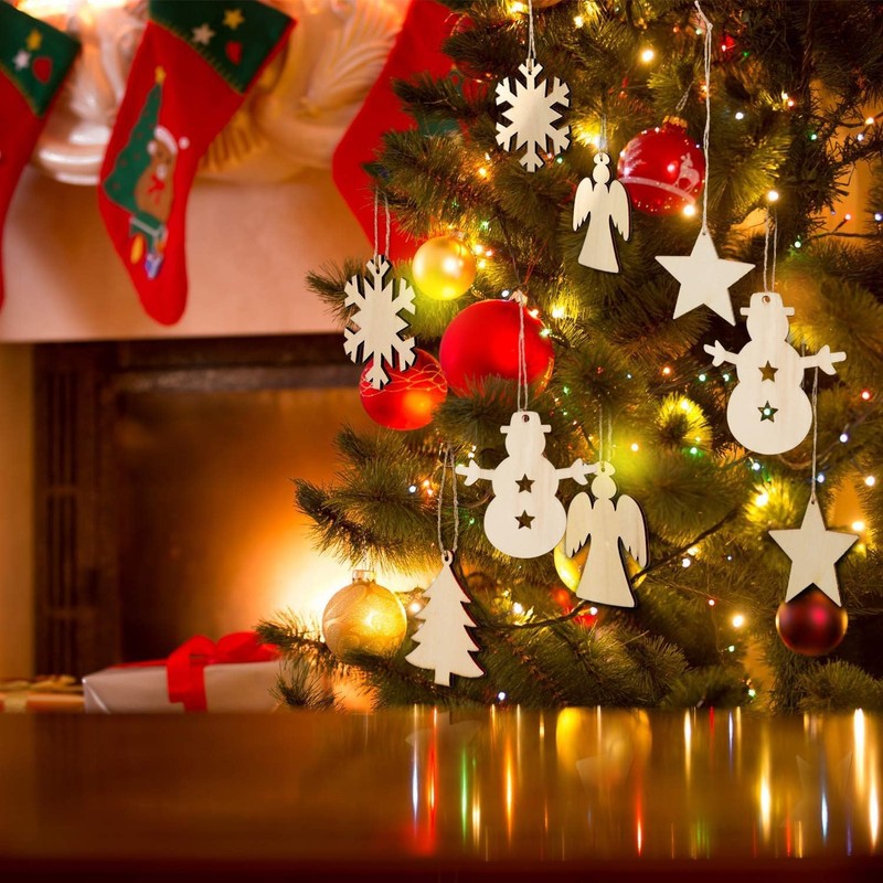 40 Pcs Wooden Christmas Decorations, Wood Slices Christmas Crafts Tree