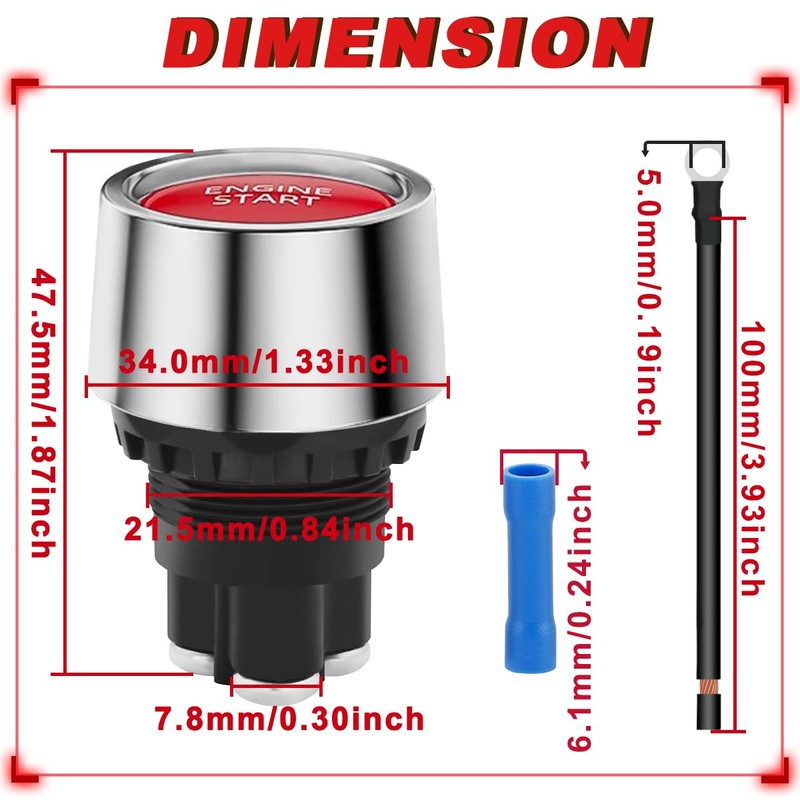 12V-24V/50A Push Start Ignition Switch Momentary Engine Start Push Button