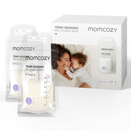 Momcozy Breastmilk Storage Bags 120PCS, Temp-Sensing Discoloration Milk Storing Bags for Breastfeeding, Disposable Milk Storage Bag with 6 Ounce Self Standing, No-Leak Milk Freezer Storage Pouches