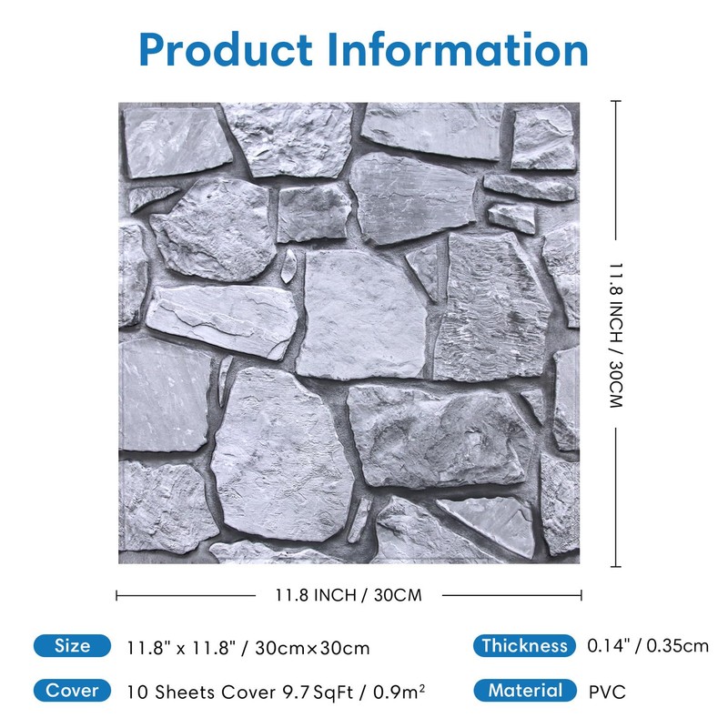COMSTICKC 3D Faux Stone Wall Panel,Peel and Stick Stone Tiles,10