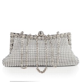 ele ELEOPTION Womens Beautiful Sparkly Crystal Satin Evening Party Clutch Bag Wedding Handbag for Ladies (Silver)