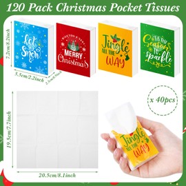 Qeeenar 120 Pack Winter Party Pocket Tissue Bulk Winter Holiday Pocket Facial Tissue Winter Snowflake Snowman Tissue Small Pocket Pack for Winter Theme Stocking Stuffers Party Favors(Bright)