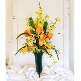 Set of 2 Green Spiked Memorial Grave Flower Vases Cemetery Cone Vase Fresh/Artificial Flower Pot Holder