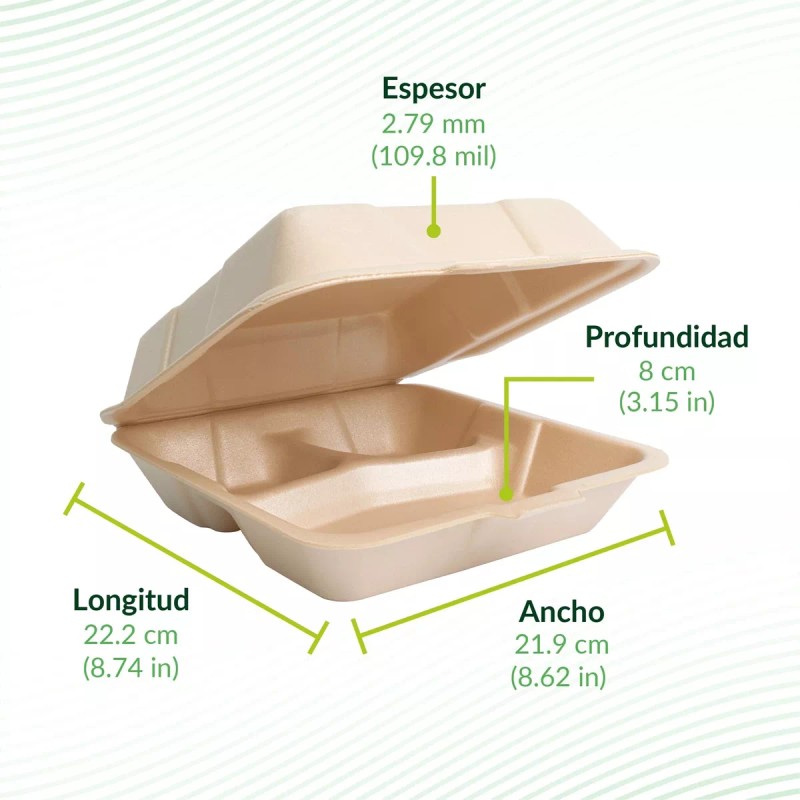 CHIMEX BIODEGRADABLE 200 Pz Contenedor Comida 9x9 Division O Liso