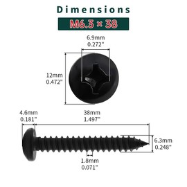 #14 x 1-1/2" Pan Head Wood Screws (25 pcs), 18-8 (304) Stainless Steel, Phillips Drive Pan Head Self Tapping Screws, Black Oxide Coated Sheet Metal Screws, Fayeploo (with Phillips Driver Bit)