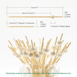 Minisland Milky White Pearl Cocktail Picks, 4.7 Inch Long Bamboo Fancy Toothpicks for Appetizers, Decorative Easter Holiday Wedding Party Food Drink Garnish Fruit Skewer Sticks 100 Counts - MSL455
