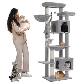 PETEPELA 69" Tall Cat Tree for Indoor Large Cats, Cat Tower for Adult Cats with Big Hammock [18.5''X15.3''], Cat Climbing Tree Tower with Scratching Posts, Condo House and Large Top Perch,Grey