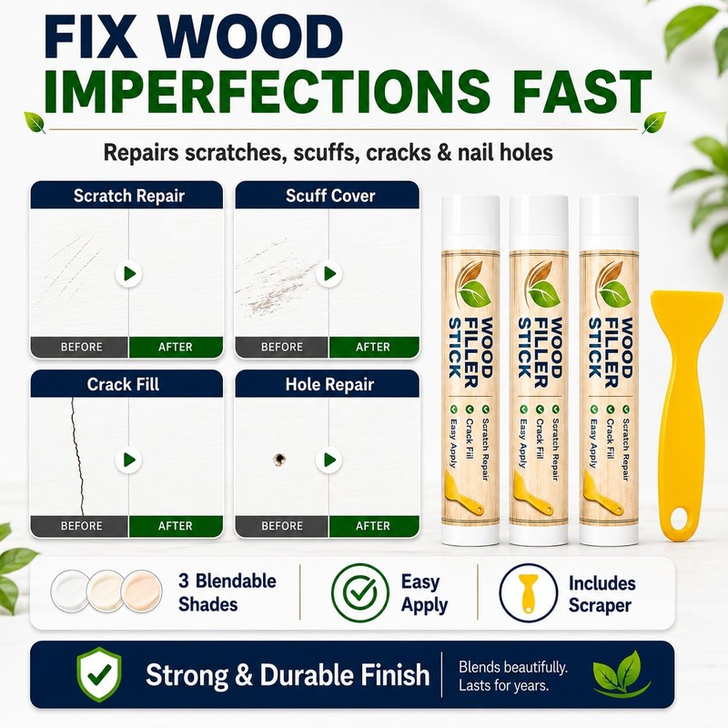 White Wood Filler Sticks 3 Pack, Quickly Fix Stick Wood