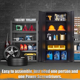 STANI Metal Storage Cabinet with 4 Adjustable Shelves, 71" Lockable Steel File Cabinet for Office, Home, Garage, Gym, School