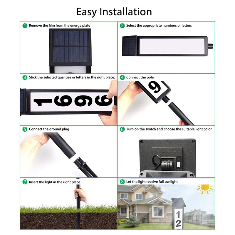 Solar House Number Sign Multifunction Waterproof LED Illuminated Outdoor Solar