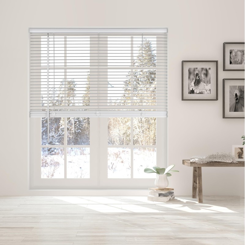 Calyx Interiors 1” Cordless Vinyl Mini Blinds, White, 42.5" W
