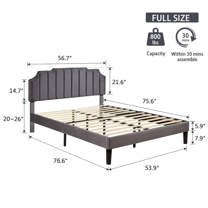 VECELO Full Size Upholstered Platform Bed Frame with Tufted Adjustable