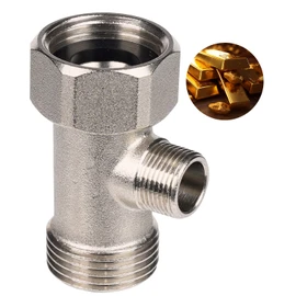 Hibbent Adaptador de bidé en T, válvula de metal en T para bidé (7/8 x 7/8 x 3/8 pulgadas), accesorio de bidé de conector en T de 3 vías para inodoro.