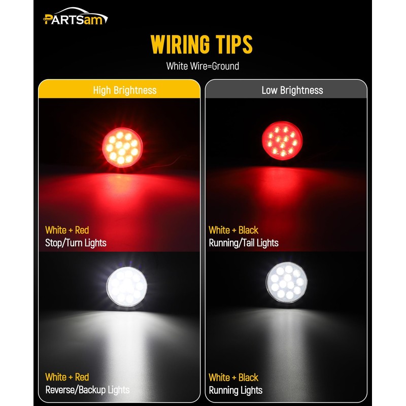 Partsam 6Pcs 4 Inch Round LED Trailer Tail Lights Kit