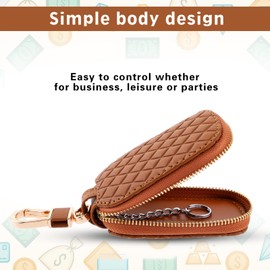 TIESOME Key Fob Case Cover, Genuine Leather Key Fob Holder, Car Key Cover Holder Anti Scratch Car Key Protector with Zipper(Brown)