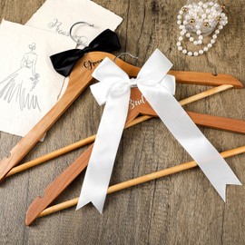 FillTouch 2 Pack Bride Hanger Groom Hanger Wedding Hangers with Ribbon Bow for Wedding Dress Suit Bride Gift(Wood Color,Classic)