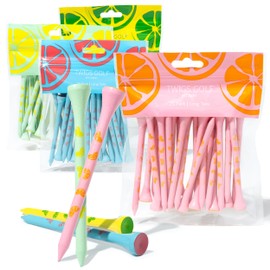 Twigs Golf Tees, Long Bamboo Tees, 100 Count, 3-1/4 inch, Tropical Fruits Colorful Design (All Tropical)
