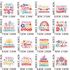 16Pcs Positive Affirmations Iron on Patches，Motivational Phrases Embroidered Sew on Applique for Bags Clothes Jackets（C）